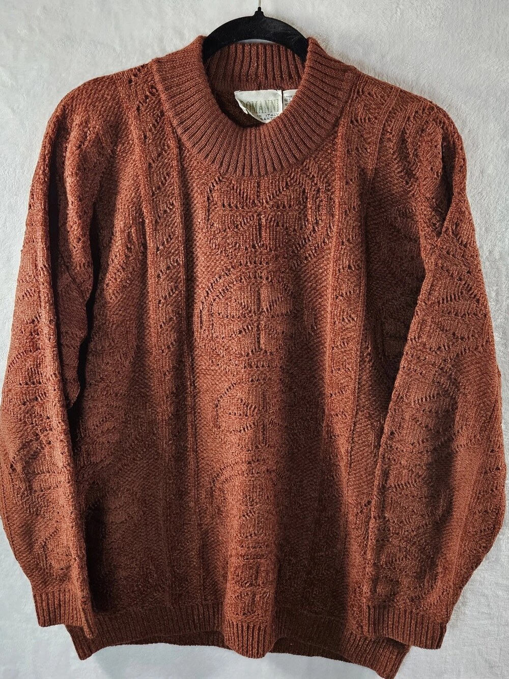 Domanini Vintage Pointelle Knit Pullover Rust Brown Women Medium Wool Blend
